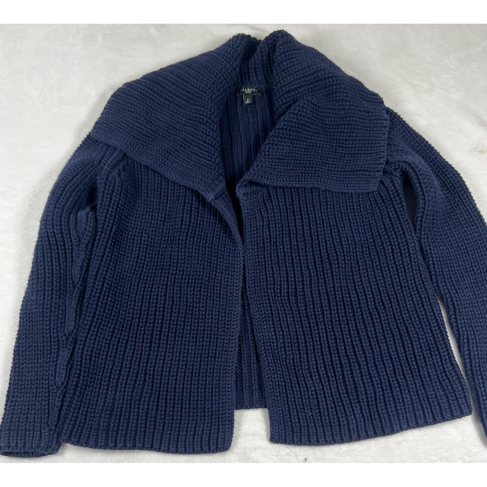Talbots Petites Sweater Womens Petite P Navy Chunky Knit Open Front Cardigan